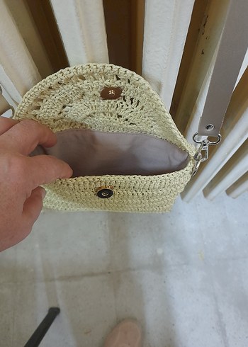 Bej Dantelli Örgü Kadın Portföy Çanta - Görsel 2