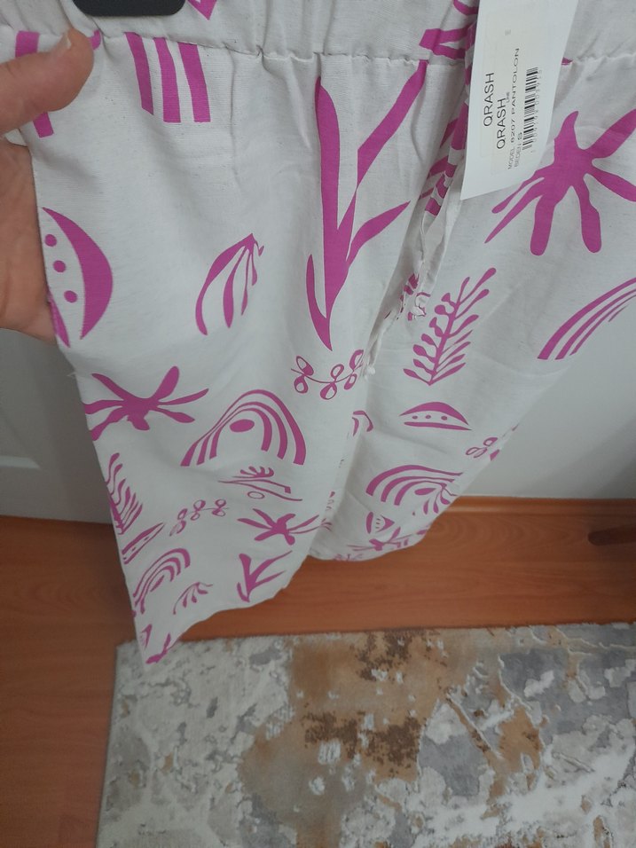 Pembe Baskılı Mini Bohem Kadın Kumaş Pantolon - Görsel 2