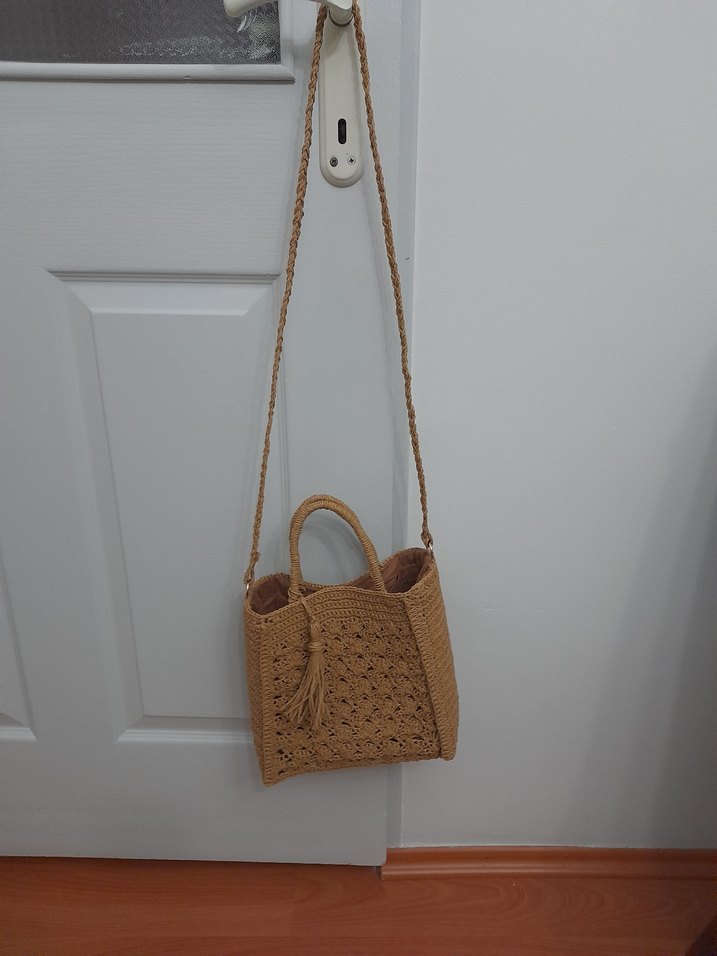 Bej Örgü Bohem Kadın Çanta - Görsel 3