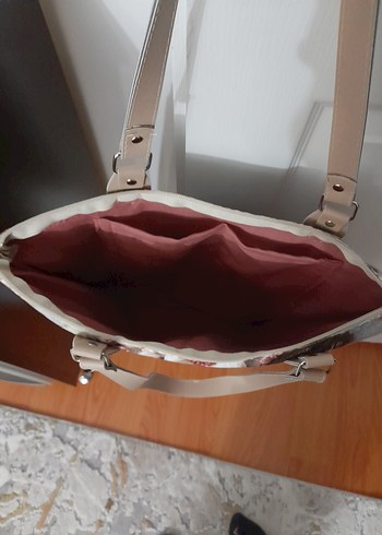 Pembe Nakışlı Örgü Kumaş Kadın Çanta - Görsel 2