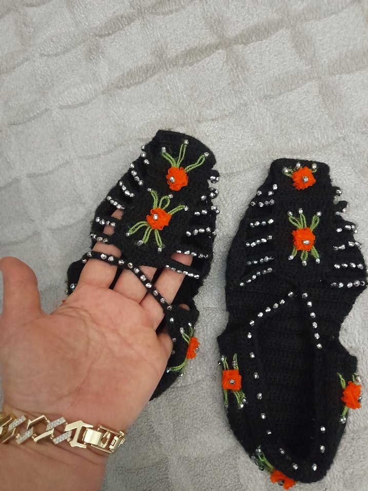 Nakışlı Renkli Örgü Kadın patik - Görsel 2