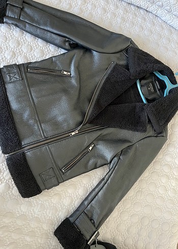 Siyah Deri Fermuarlı Biker Kadın Ceket