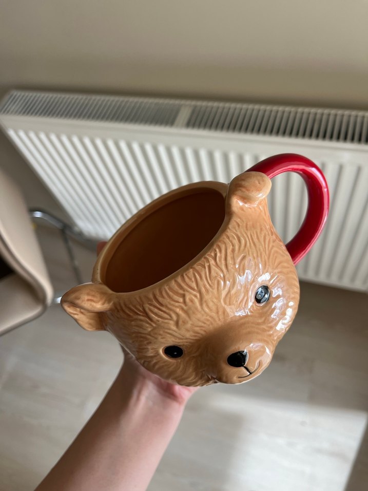 Ayı Figürlü Kahverengi Seramik Kupa - Görsel 2