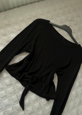 Siyah Örgü Kadın Bluz, Uzun Kollu, Salaş - Görsel 2