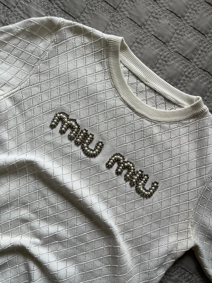 Kadın Beyaz Örgü Kısa Kollu Tişört - Görsel 2