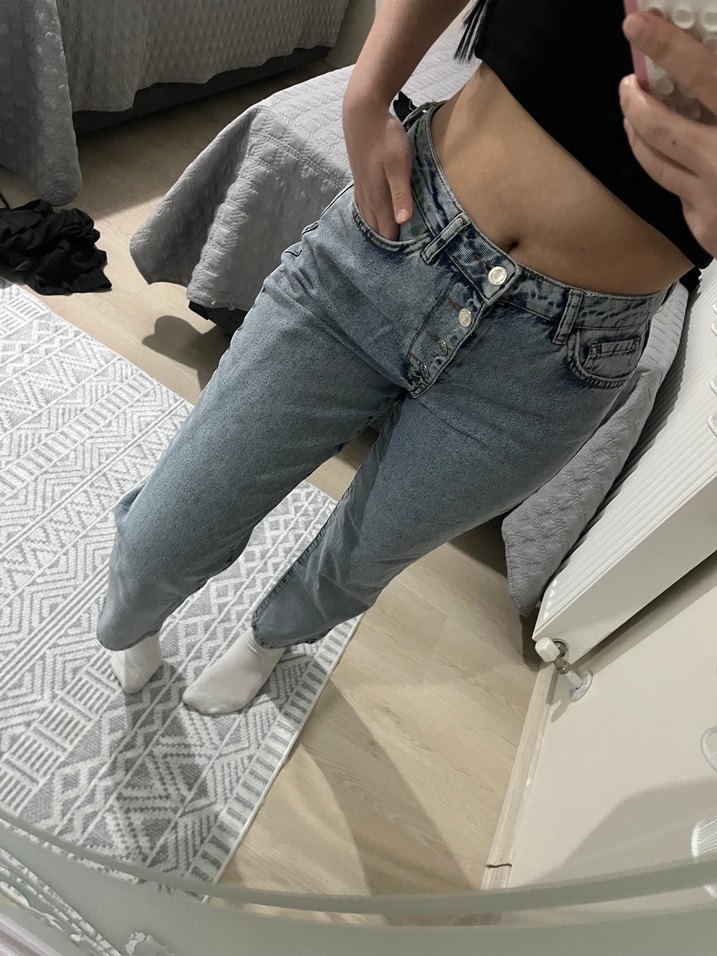 Gri Kadın Salaş Midi Boy Kot Pantolon — görsel 2/6