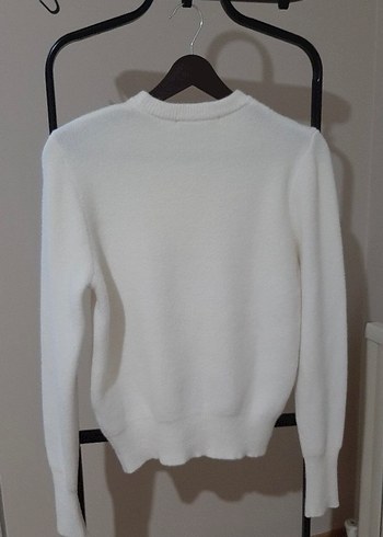 Beyaz Kadın Triko Sweatshirt - Görsel 2