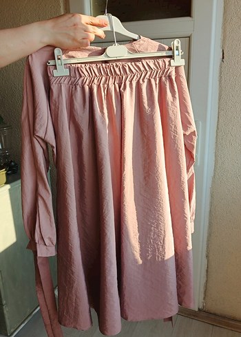 Diğer Drapeli Pembe Mini Bluz etek takım