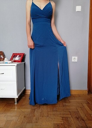 Petrol mavisi abiye elbise