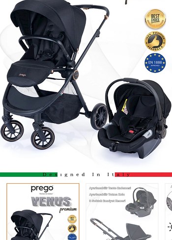 Prego Venus Premium Bebek Arabası Siyah
