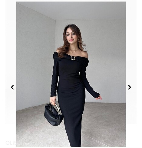 m Beden Midi boy siyah gold detaylı elbise