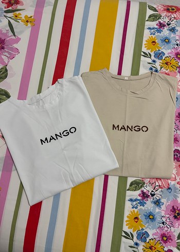 Mango Baskılı Beyaz-Kahve Kadın Tişört