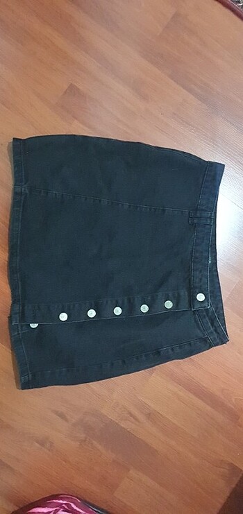 Antrasit yandan düğmeli denim etek 