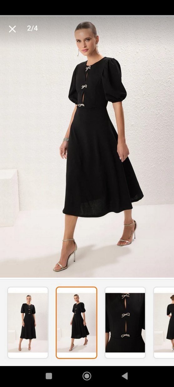 Siyah midi elbise - Görsel 2