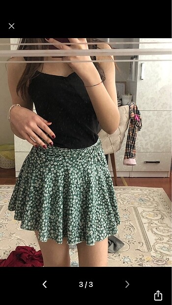 yesil çiçekli sort etek