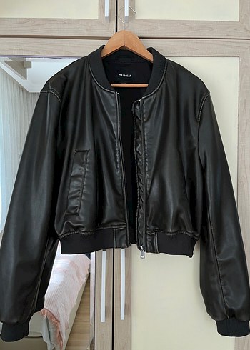 Pull and Bear Deri Bomber Ceket