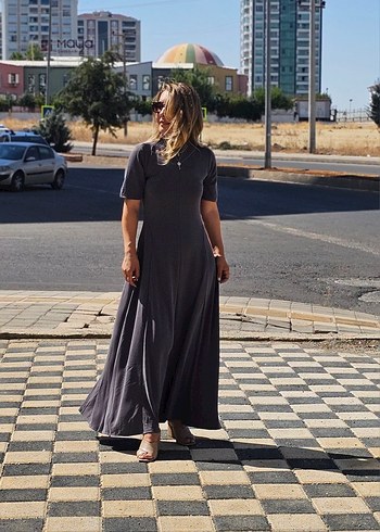 Diğer Gri Uzun Salaş Modal Elbise