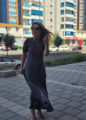 Gri Uzun Salaş Modal Elbise
