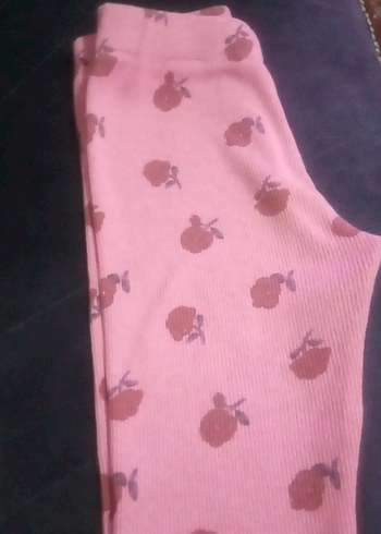 Kız Çocuk Pembe Çiçekli Triko Tayt - Görsel 2