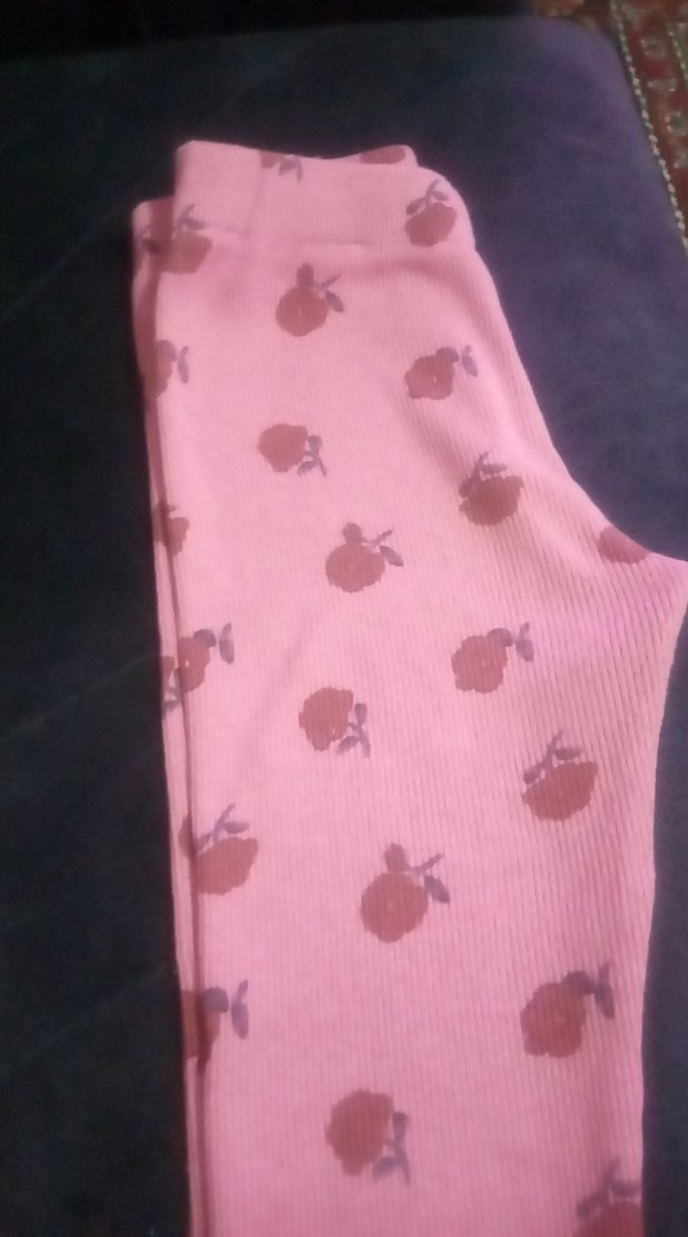 Kız Çocuk Pembe Çiçekli Triko Tayt - Görsel 2