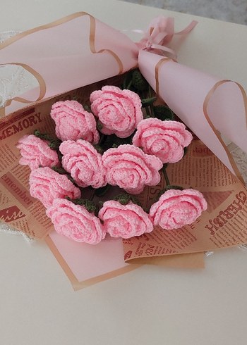 Pembe Örgü solmayan gül buket