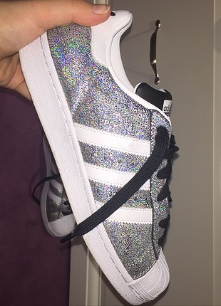 40 Beden siyah Renk Adidas Superstar Holo Simli 40 Numaralı Ayakkabı