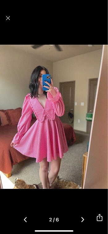 Zara Pembe Ekoseli Bebe Yaka Elbise