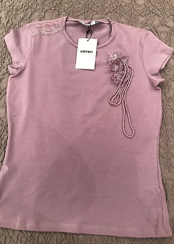 Koton Dantel Detaylı Pembe Tişört