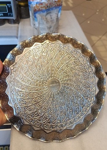 Gümüş Renkli Desenli Tabak - Görsel 5