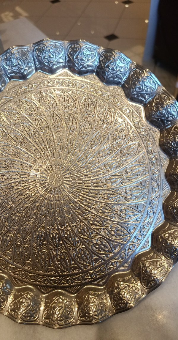 Gümüş Renkli Desenli Tabak - Görsel 3