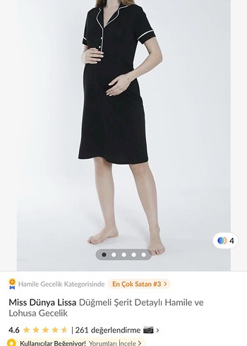 Miss Dünya Lissa Siyah Düğmeli Hamile Gecelik