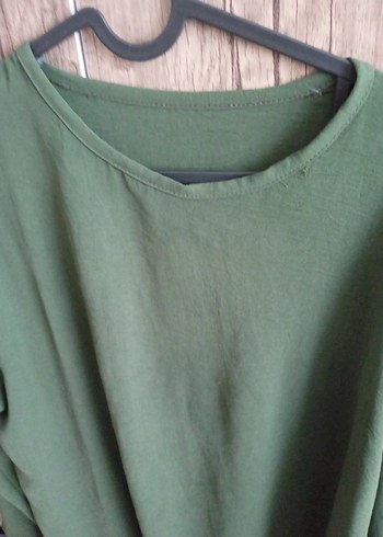 Kadın Yeşil Keten Uzun Kollu Bluz - Görsel 2