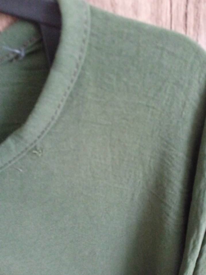 Kadın Yeşil Keten Uzun Kollu Bluz - Görsel 4