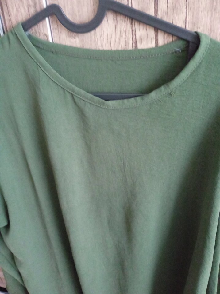 Kadın Yeşil Keten Uzun Kollu Bluz - Görsel 2