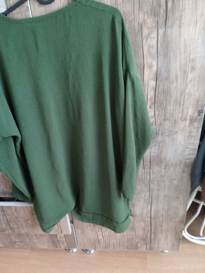 Kadın Yeşil Keten Uzun Kollu Bluz - Görsel 5