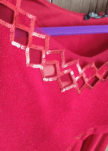 Pembe Midi Kolsuz V Yaka Abiye Elbise - Görsel 2