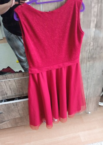 Pembe Midi Kolsuz V Yaka Abiye Elbise - Görsel 5