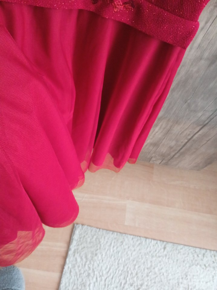 Pembe Midi Kolsuz V Yaka Abiye Elbise - Görsel 3