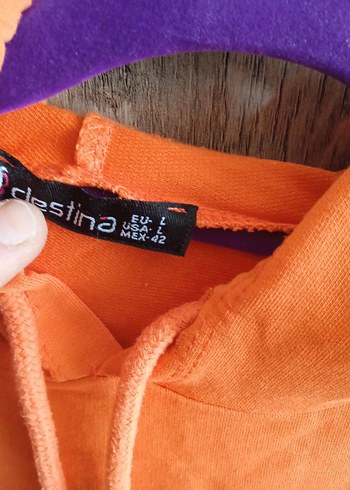 Turuncu Kapüşonlu Uzun Kollu Sweatshirt - Görsel 5