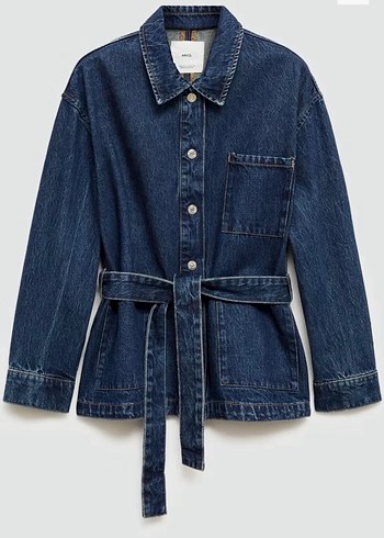 Mango Kemerli Lacivert Kadin Denim Ceket