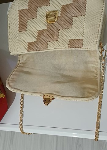 Bej Nakışlı Pileli Kadın Omuz Çantası - Görsel 4