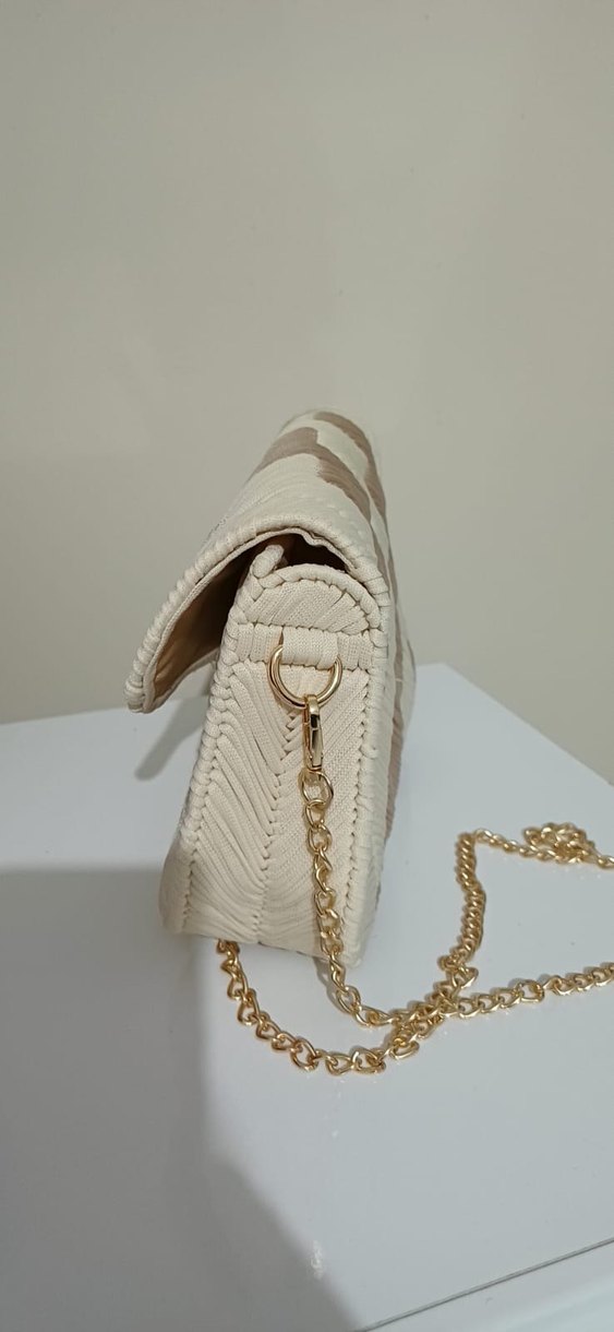 Bej Nakışlı Pileli Kadın Omuz Çantası - Görsel 3