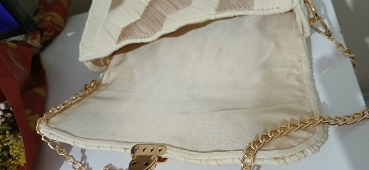 Bej Nakışlı Pileli Kadın Omuz Çantası - Görsel 5