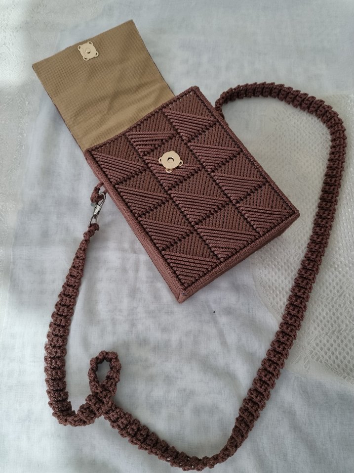 Dantel Detaylı Kahverengi Örgü Kadın Çapraz Çanta - Görsel 2