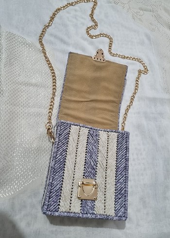 Zincir Detaylı Mavi Nakışlı Bohem Çanta - Görsel 2