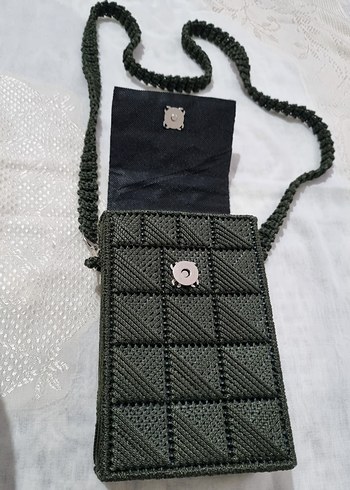 Siyah Nakışlı Örgü Kadın Çapraz Çanta - Görsel 2