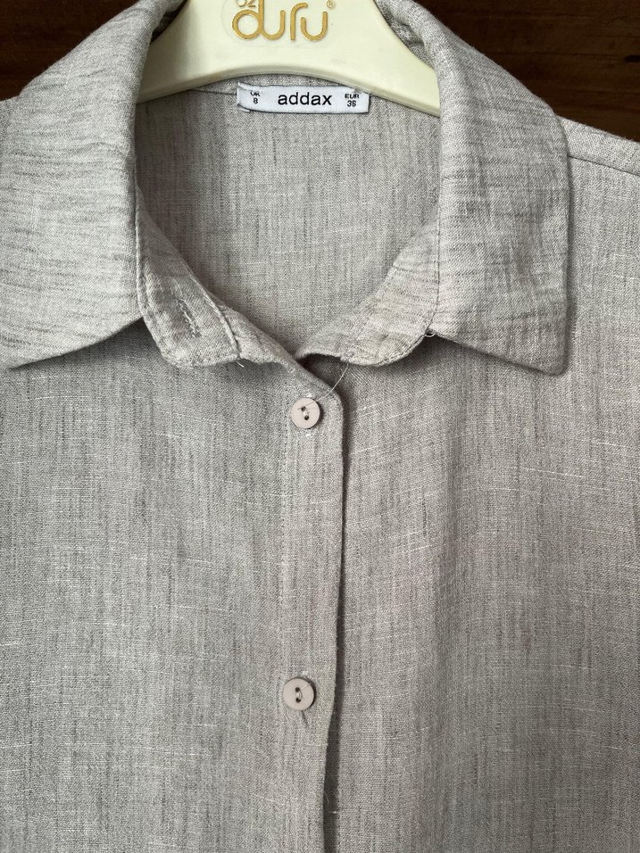 Keten Kadın Gömlek, Düğmeli, Uzun Kollu - Görsel 2