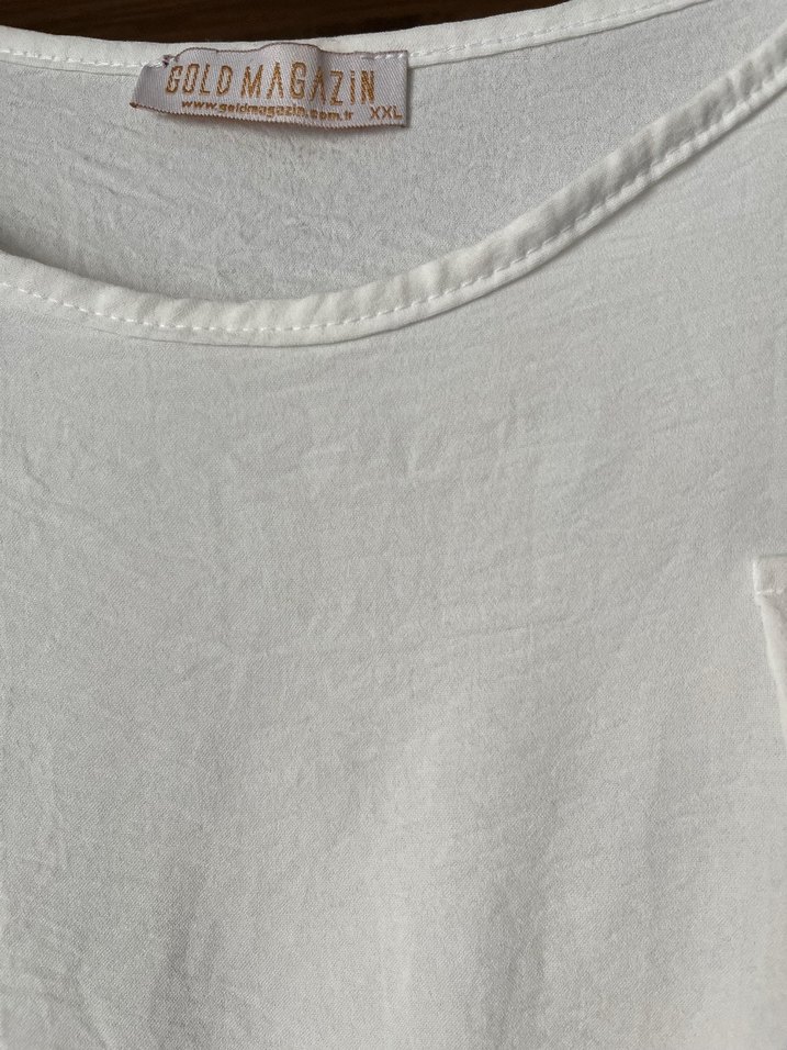 Beyaz Keten Kısa Kollu Basic Kadın gömlek - Görsel 3