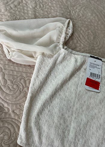 Ekru Kısa Kollu Straplez Mini Bluz - Görsel 2