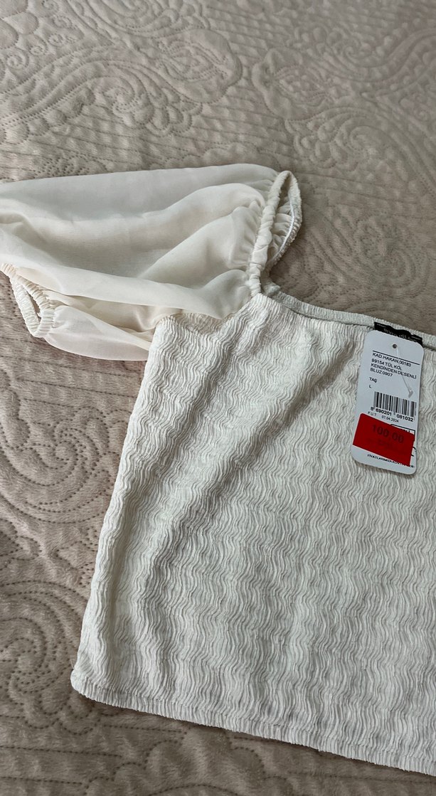 Ekru Kısa Kollu Straplez Mini Bluz - Görsel 2